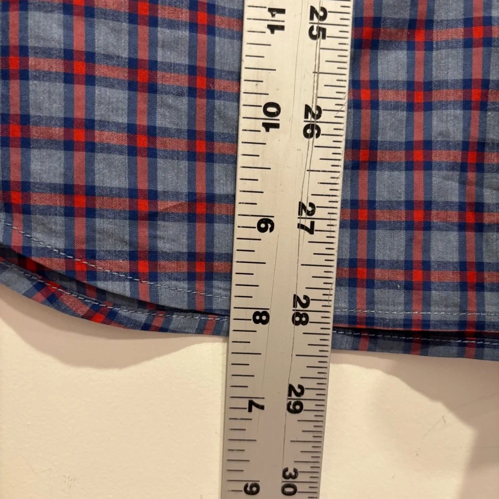 Banana Republic Men Untucked Slim Fit Tech Stretch Cotton Plaid Shirt Blue Red M